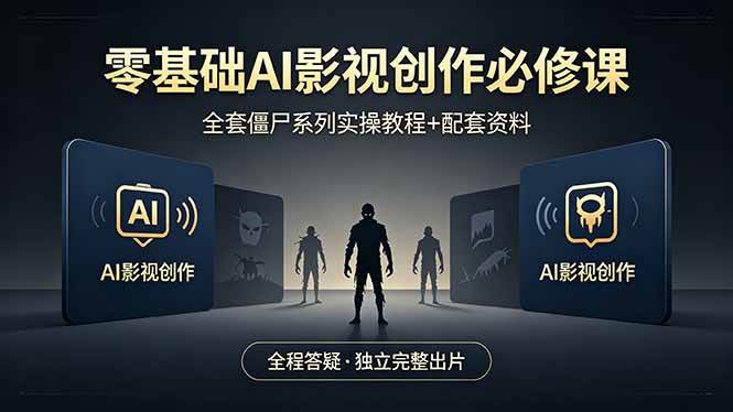 零基础AI影视创作必修课，全套僵尸系列实操教程加配套资料，全程答疑带你独立完整出片