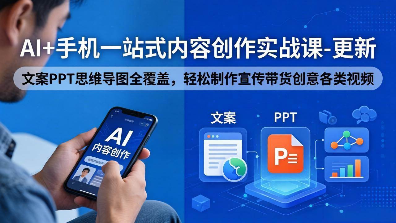 AI+手机一站式内容创作实战课-更新，文案PPT思维导图全覆盖，轻松制作宣传带货创意各类视频