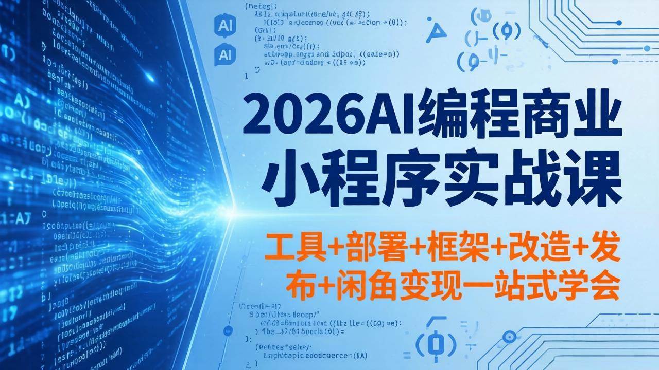 2026AI编程商业小程序实战课，工具+部署+框架+改造+发布+闲鱼变现一站式学会