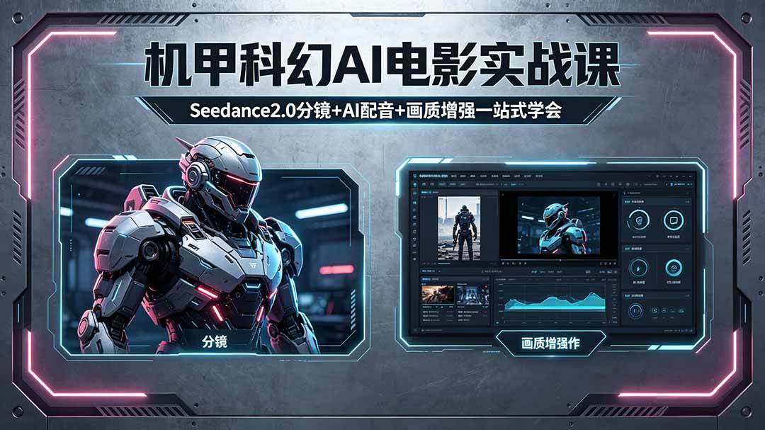 机甲科幻 AI 电影实战课，Seedance2.0 分镜 + AI 配音 + 画质增强一站式学会