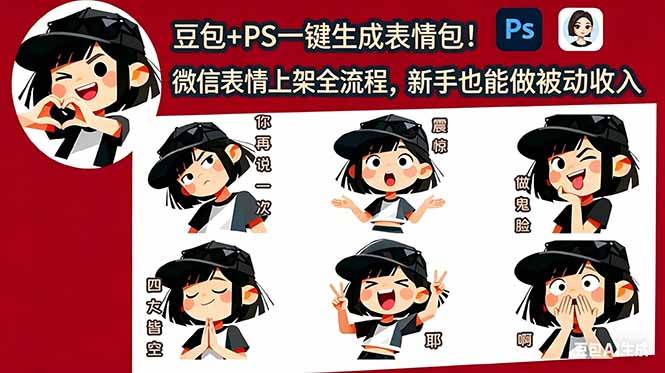 豆包+PS一键生成表情包！微信表情上架全流程，新手也能做被动收入