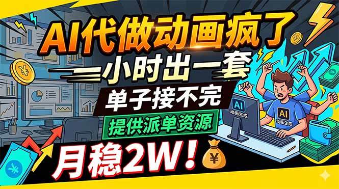 AI代做动画疯了，一小时出一套，单子接不完，提供派单资源，月稳2W！