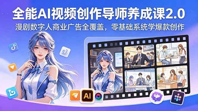 全能AI视频创作导师养成课2.0，漫剧数字人商业广告全覆盖，零基础系统学爆款创作
