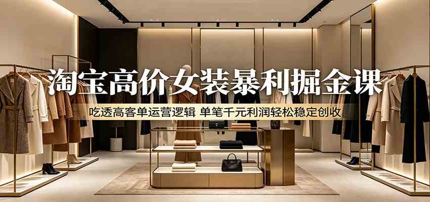 淘宝高价女装暴利掘金课：吃透高客单运营逻辑，单笔千元利润轻松稳定创收