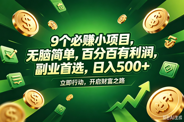 9个必赚钱的小项目，百分百赚米，无脑简单，副业首选，日入398+