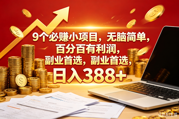 9个必赚钱的小项目，百分百赚米，无脑简单，副业首选，日入388+