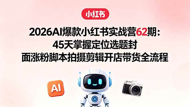 2026AI爆款小红书实战营62期：45天掌握定位选题封面涨粉脚本拍摄剪辑开店带货全流程