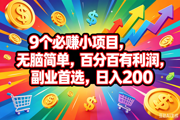 9个必赚钱的小项目，百分百会赚米，无脑简单，副业首选，日入200+
