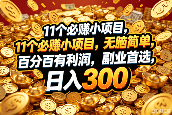 11个必赚的小项目，百分百赚元子，无脑简单，副业首选，日入300+