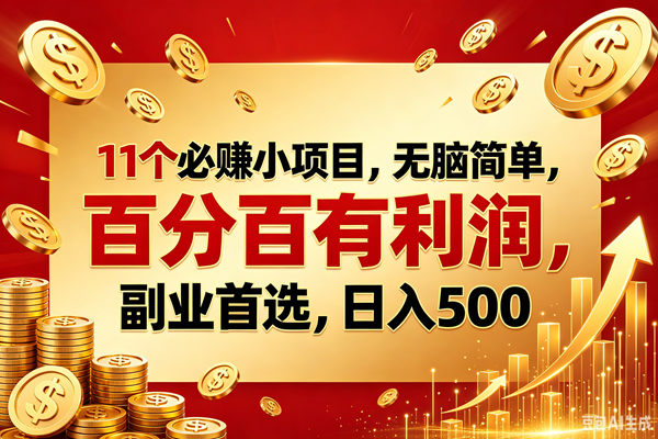 11个必赚的小项目，百分百赚元子，无脑简单，副业首选，日入500+