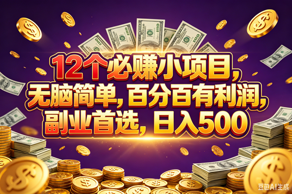 12个必赚的小项目，百分百赚元子，无脑简单，副业首选，日入500+