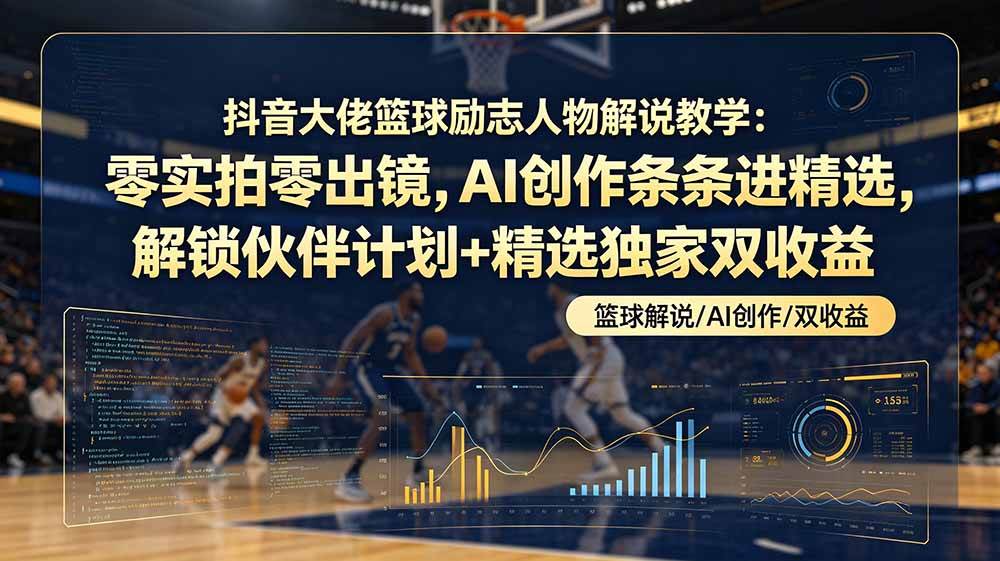抖音大佬篮球励志人物解说教学：零实拍零出镜，AI创作条条进精选，解锁伙伴计划+精选独家双收益