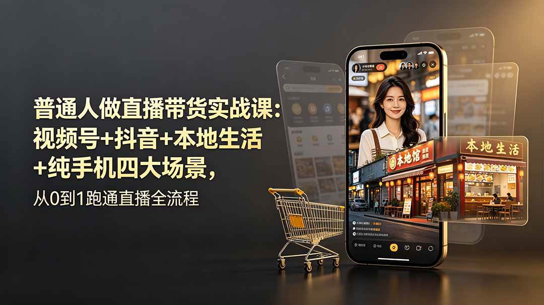普通人做直播带货实战课：视频号+抖音+本地生活+纯手机四大场景，从0到1跑通直播全流程