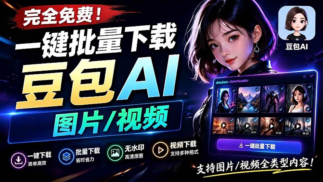 Github最新发布！一键批量下载豆包AI无水印图片/视频，简单易用，自动解析提示词，doubao-downloader