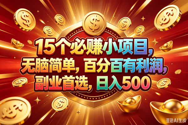 15个必赚的小项目，百分百赚元子，无脑简单，副业首选，日入500+