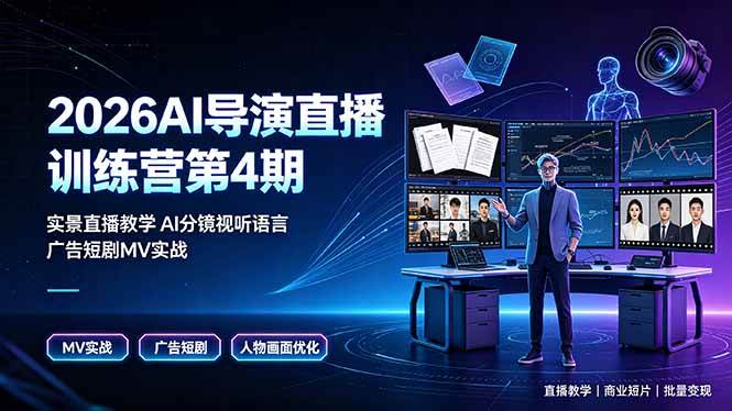 2026AI导演直播训练营第4期，实景直播教学AI分镜视听语言，广告短剧MV实战，解决人物画面崩坏痛点