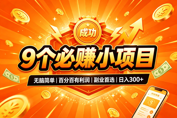 9个必赚的小项目，无脑简单，百分百有利润，副业的首选，日入300+