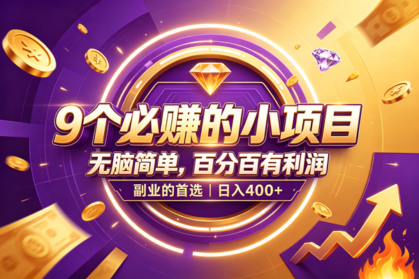 9个必赚的小项目，无脑简单，百分百有利润，副业的首选，日入500+