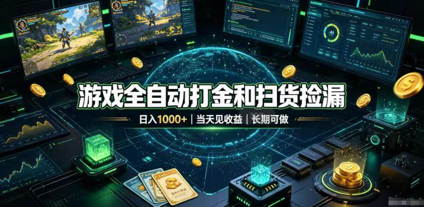 游戏全自动打金和扫货捡漏，日入1000+，当天见收益，长期可做！