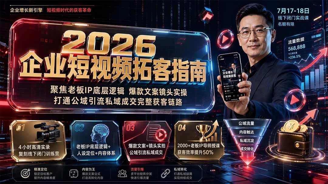 2026企业短视频拓客指南：聚焦老板IP底层逻辑，爆款文案镜头实操，打通公域引流私域成交完整获客链路