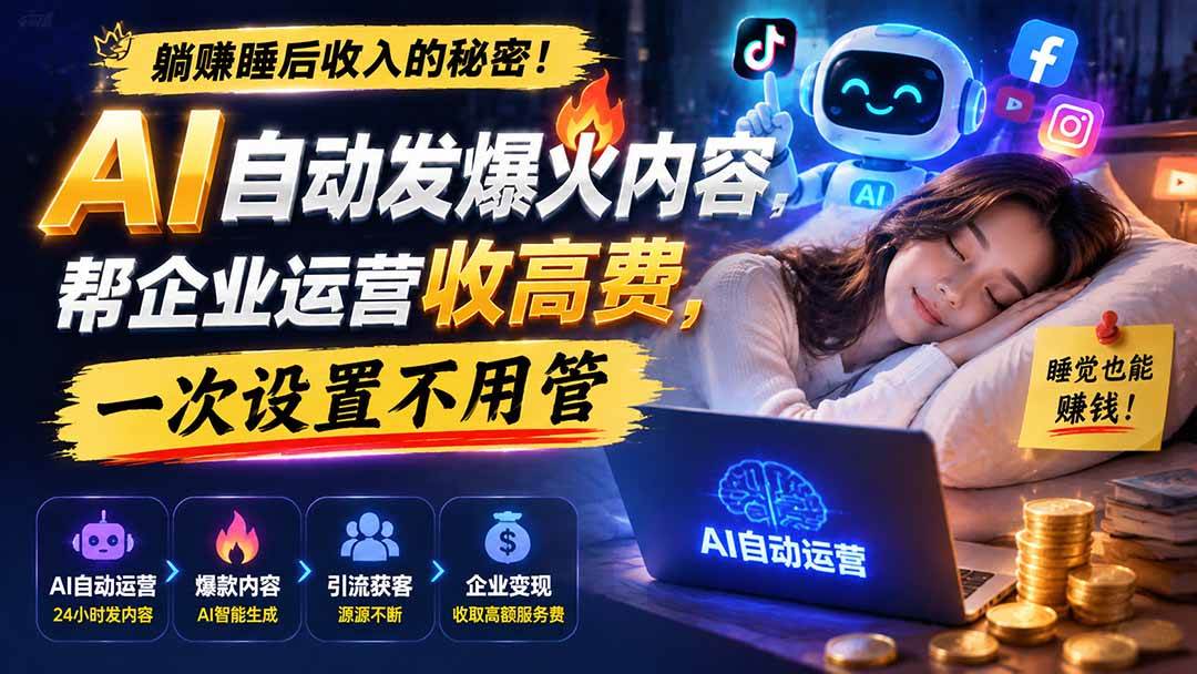 躺赚睡后收入的秘密！AI 自动发爆火内容，帮企业运营收高费，一次设置不用管【原创双语字幕】