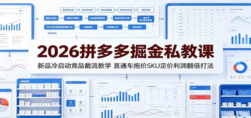 2026拼多多掘金私教课：新品冷启动竞品截流教学，直通车拖价SKU定价利润翻倍打法
