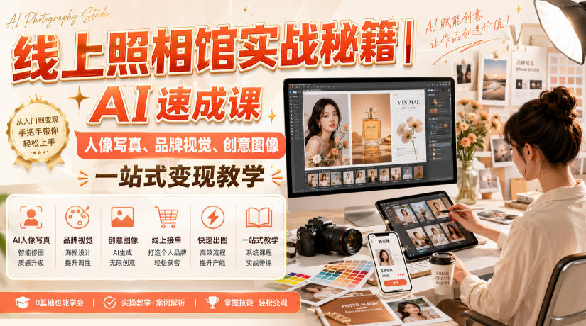 线上照相馆实战秘籍｜AI速成课，人像写真、品牌视觉、创意图像一站式变现教学