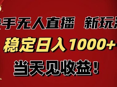 稳定日入1000+！快手无人直播带货新玩法，当天见收益！小白轻松躺赚