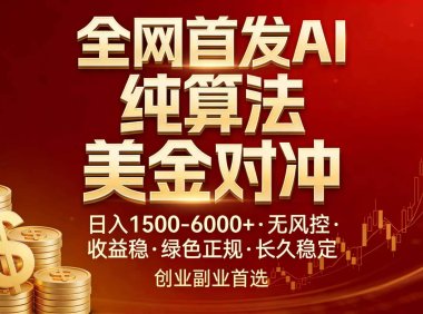 全网首发项目！AI美金算法对冲，日入2000-6000+，稳定长效0风险，彻底告别996，创业、副业逆…