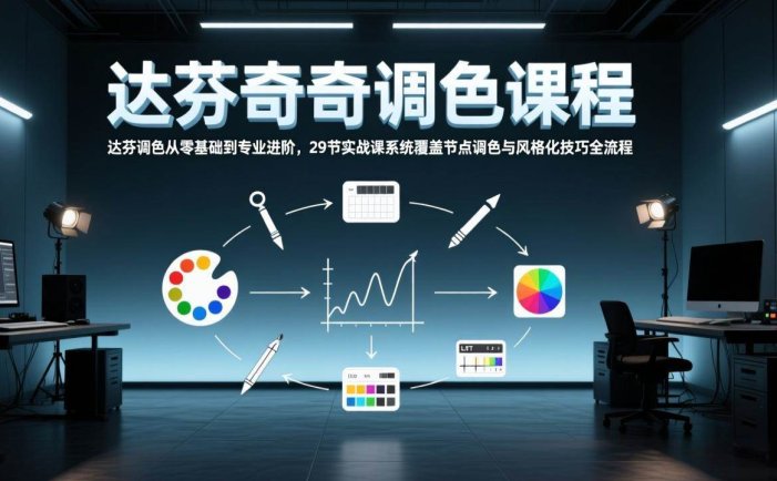 达芬奇调色从零基础到专业进阶，29节实战课系统覆盖节点调色与风格化技巧全流程