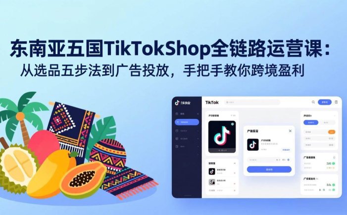 东南亚五国TikTok Shop全链路运营课：从选品五步法到广告投放，手把手教你跨境盈利