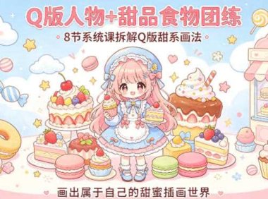 Q版人物+甜品食物团练，8节系统课拆解Q版甜系画法，画出属于自己的甜蜜插画世界