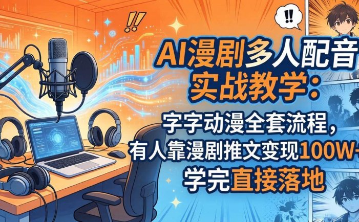 AI漫剧多人配音实战教学：字字动漫全套流程，有人靠漫剧推文变现100W+，学完直接落地