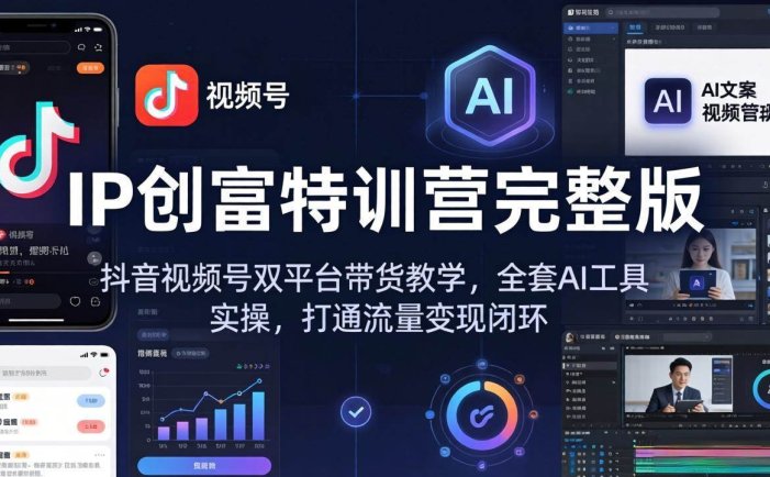 IP创富特训营完整版：抖音视频号双平台带货教学，全套AI工具实操，打通流量变现闭环