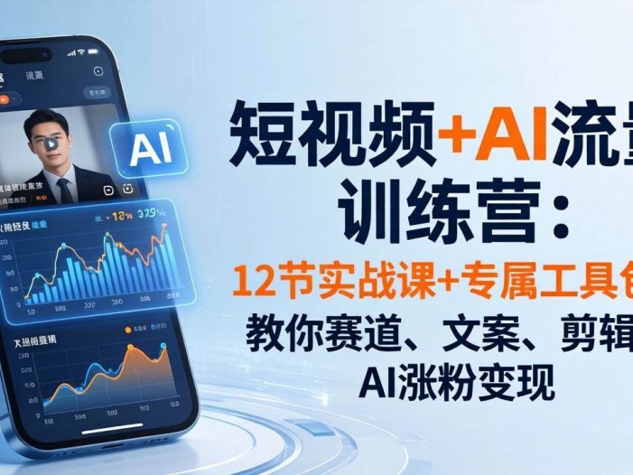 短视频+AI流量训练营：12节实战课+专属工具包，教你赛道、文案、剪辑、AI涨粉变现