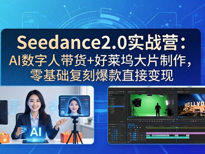 Seedance2.0实战营：AI数字人带货+好莱坞大片制作，零基础复刻爆款直接变现