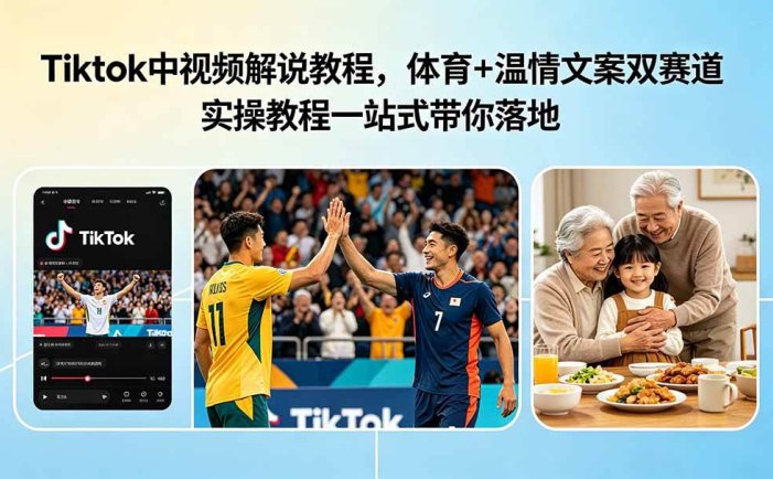 Tiktok中视频解说教程，体育+温情文案双赛道实操教程一站式带你落地