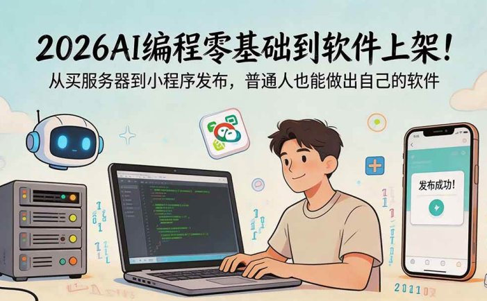 2026AI编程零基础到软件上架！从买服务器到小程序发布，普通人也能做出自己的软件