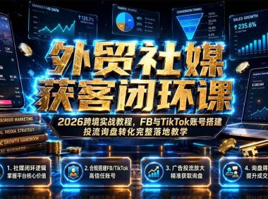 外贸社媒获客闭环课｜2026跨境实战教程，FB与TikTok账号搭建投流询盘转化完整落地教学