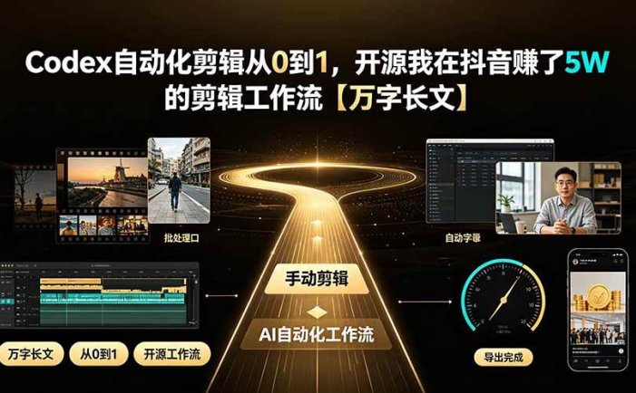 Codex自动化剪辑从0到1，开源我在抖音赚了5W 的剪辑工作流【万字长文】