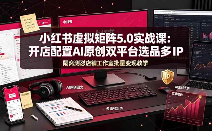 小红书虚拟矩阵5.0实战课：开店配置｜AI原创｜双平台选品｜多IP隔离｜测怼店铺工作室批量变现实操教学