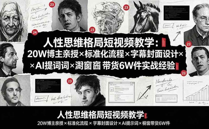 人性思维格局短视频教学：20W博主亲授×标准化流程×字幕封面设计×AI提示词×橱窗带货6W件实战经验