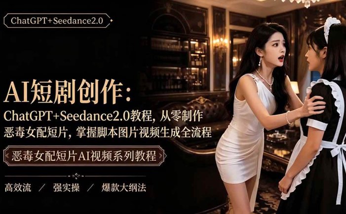 AI短剧创作：ChatGPT+Seedance2.0教程，从零制作恶毒女配短片，掌握脚本图片视频生成全流程