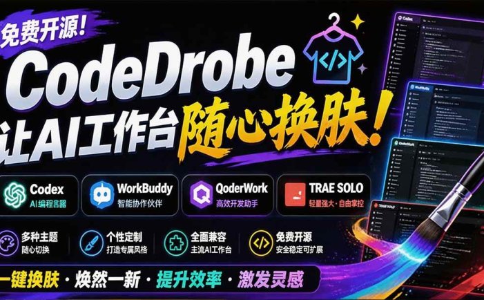 免费开源的CodeDrobe，让AI工作台随心换肤，支持Codex、WorkBuddy等，免费且本地运行！
