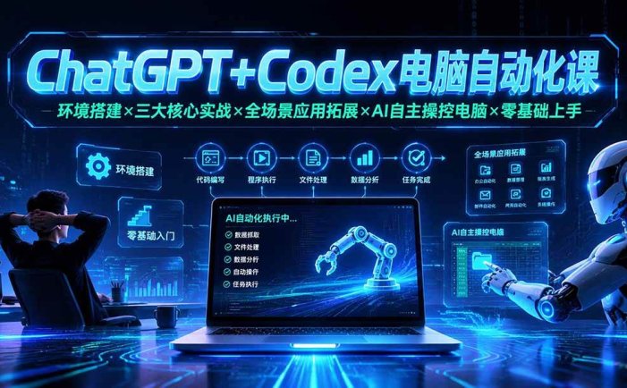 ChatGPT+Codex电脑自动化课：环境搭建×三大核心实战×全场景应用拓展×AI自主操控电脑×零基础上手