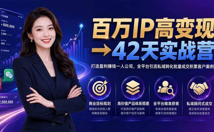 百万IP高变现→42天实战营｜打造盈利赚钱一人公司，全平台引流私域转化批量成交积累客户案例