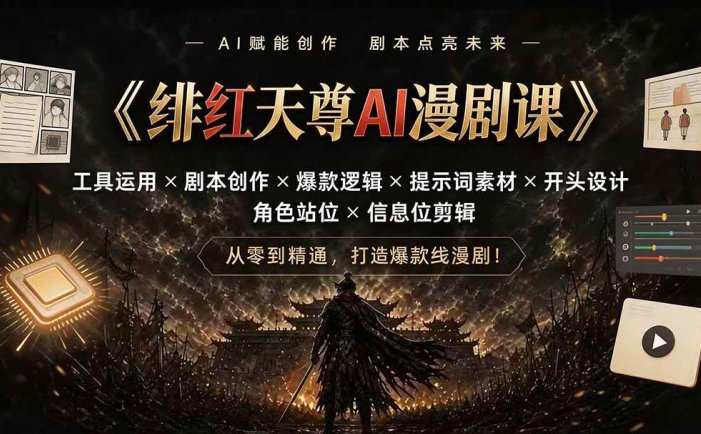 绯红天尊AI漫剧课｜工具运用×剧本创作×爆款逻辑×提示词素材×开头设计×角色站位×信息位剪辑