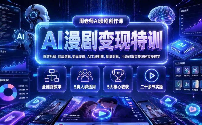 AI漫剧变现特训★爆款拆解｜底层逻辑，变现渠道，AI工具矩阵，批量剪辑，小说改编完整漫剧实操教学