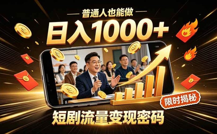 一部手机做短剧分发，不用真人出镜、不用拍摄剧本，快手流量变现日赚千元