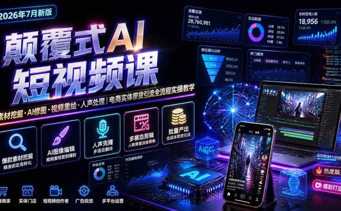 颠覆式AI短视频课｜素材挖掘，AI修图，视频重绘，人声处理｜电商实体带货引流全流程实操教学
